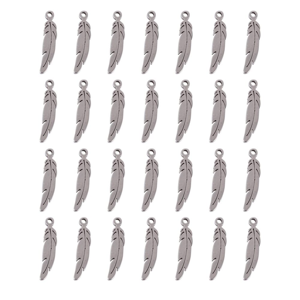 6687 Pandahall 100Pcs Tiny Feather Stainless Steel Pendants 17x4.5x1mm